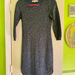 LOFT Long Sleeve Leopard Print Dress - Blue and Black